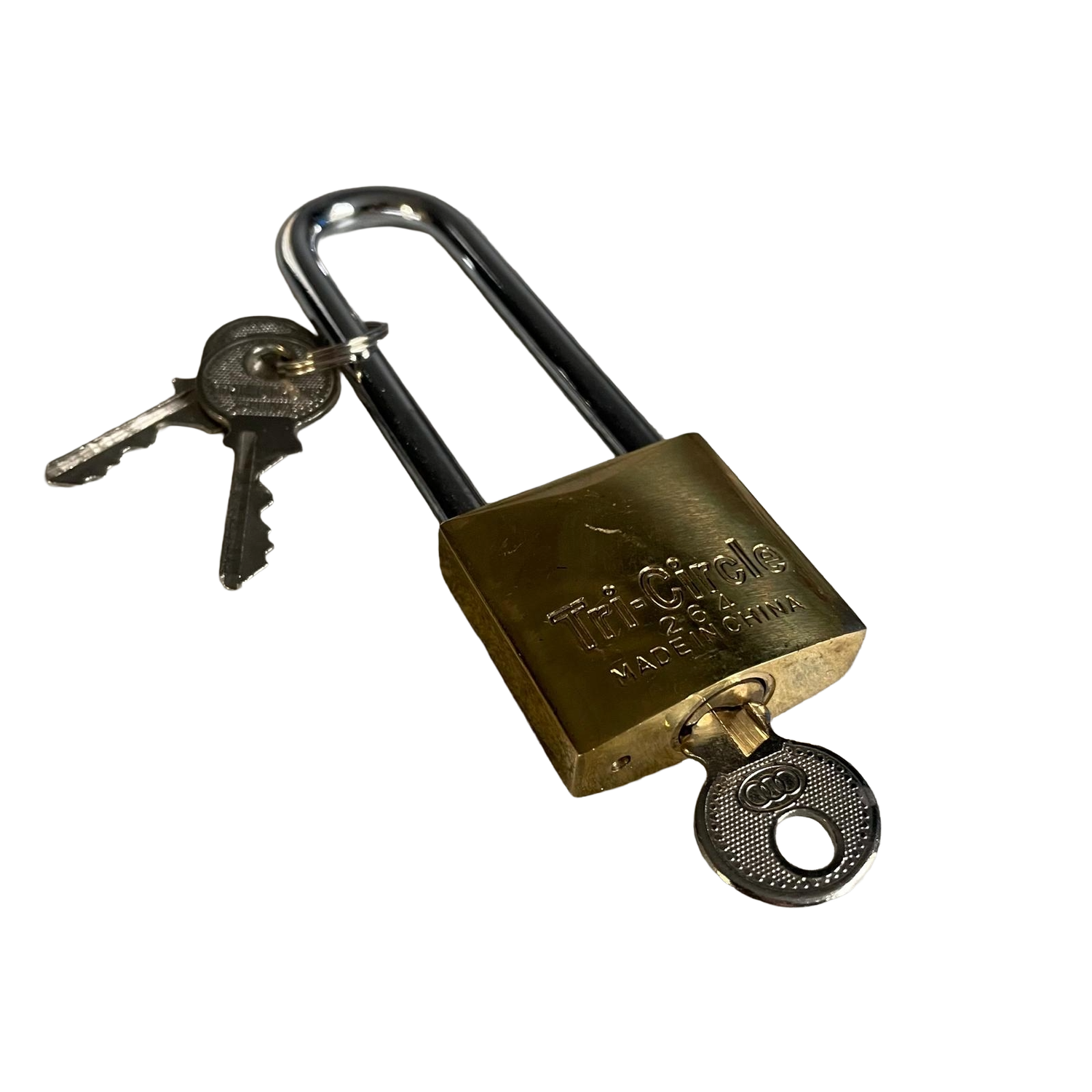 Tri-Circle Long Shackle Brass Padlock 38mm Tri-Circle Long Shackle Brass Padlock 38mm