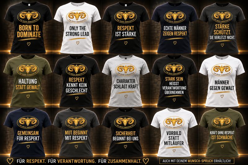 Die Bock Manufaktur – Dein Style, dein Statement! Premium T-Shirt f mit Wunsch-Spruch oder eigener Botschaft, hochwertig im Siebdruck in Münster veredelt.
