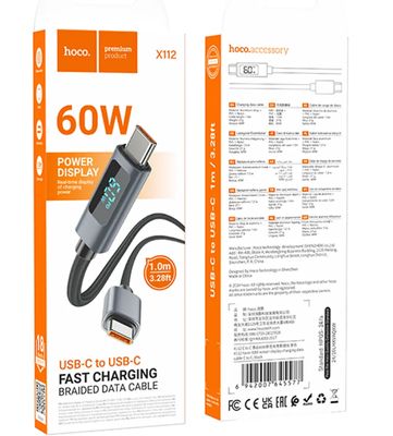 Cable HOCO X112 Carga Rápida Tipo C 60W Black POWER DISPLAY