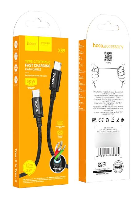 Cable De Usb Tipo C A Tipo C Hoco X89 1m Negro