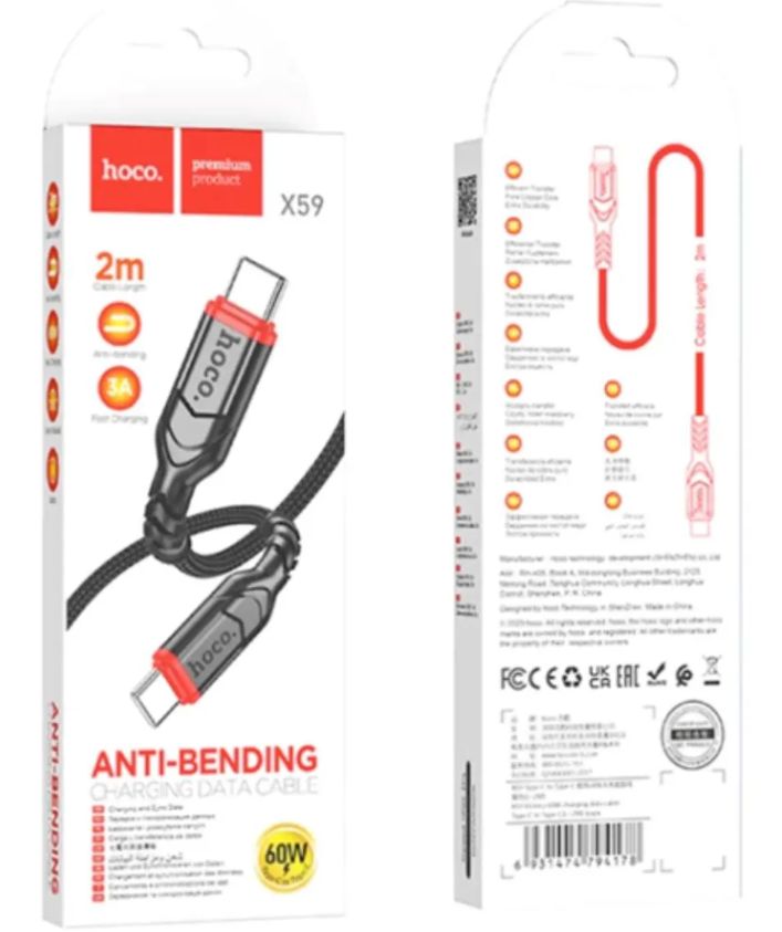 Cable HOCO X59 Carga Rápida Tipo C 60W Black 2 metros