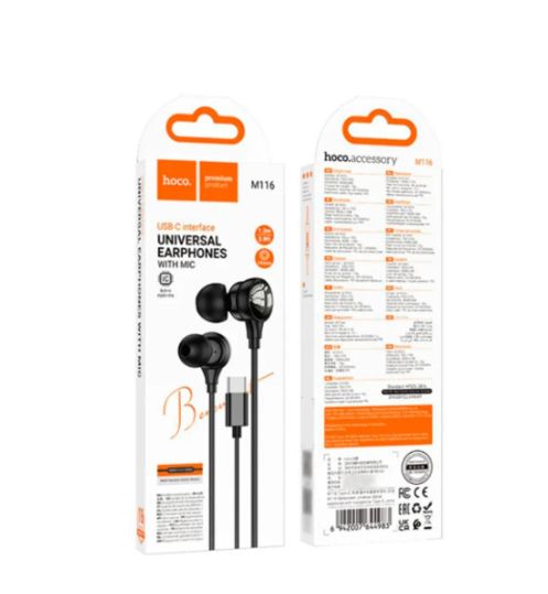 Audifono Tipo C HOCO M116 Benevolent Negro