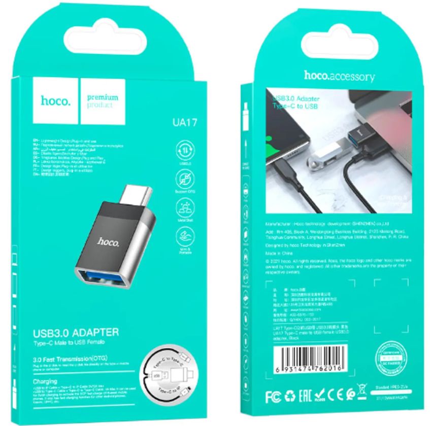 Adaptador OTG Tipo C HOCO UA17 Negro