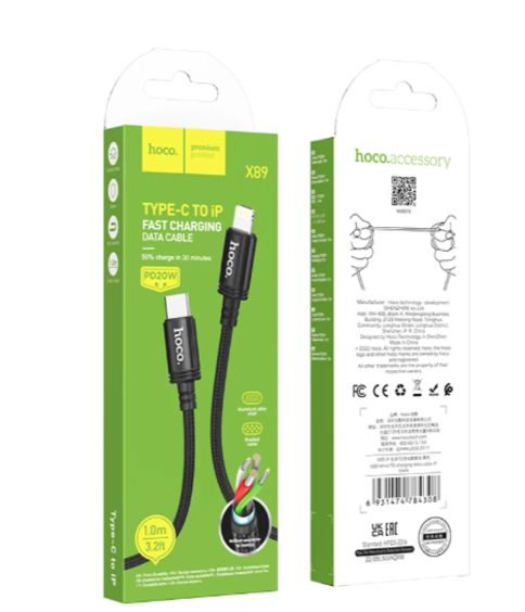 Cable USB-C a lightning HOCO X89 trenzado Carga Rapida PD20W negro