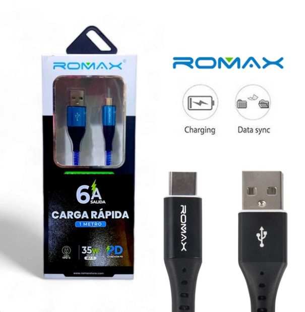 CABLE ROMAX CARGA RAPIDA - TIPO C A USB - 6AMP