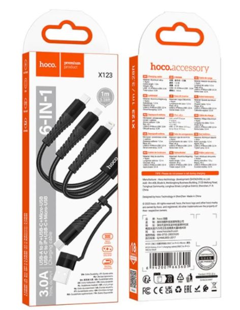 Cable HOCO X123 Tipo c USB 6 en 1 Negro