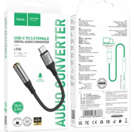 Adaptador de Audio USB-C a Jack HOCO LS36 Negro