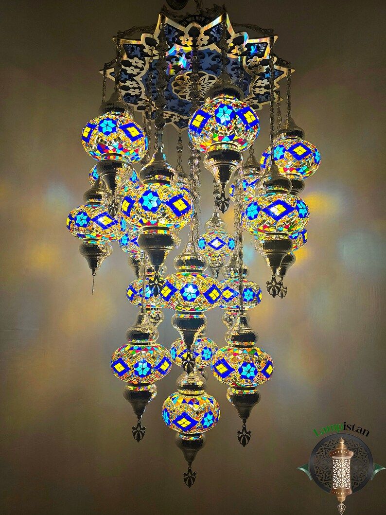 Rustic Mosaic Chandelier with Glass Globe – Bohemian Ceiling Light for Living Spaces