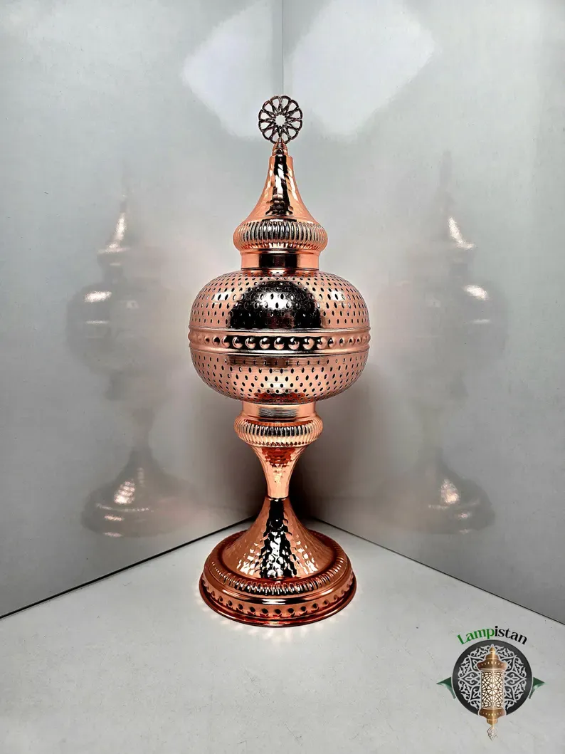 Handmade Moroccan Table Lamp: Blue &amp; Copper Exotic Lighting