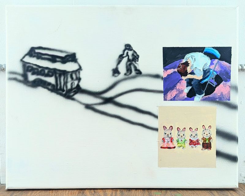 Contemporary trolley; depression or a little treat, orignal painting, 2025