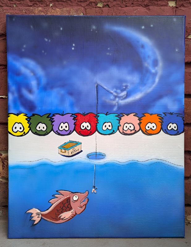 Fishing for nostalgia, original painting, 2025