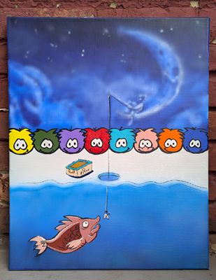 Fishing for nostalgia, original painting, 2025