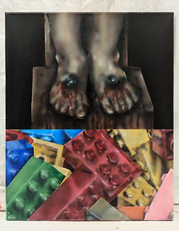 Stepping on Lego, original painting, 2025