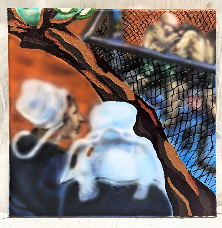 Regarder la UFC un samedi soir, original painting, 2025