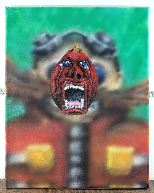 What comes first? the chicken or the egg, man?, original painting, 2025