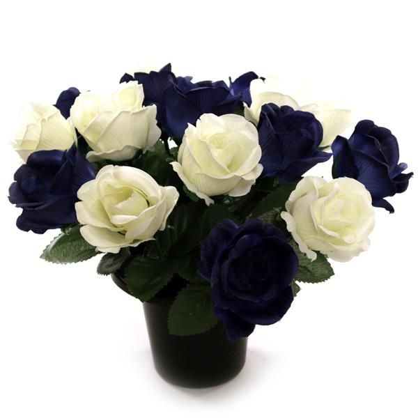 Rose Cemetry Pot Ivory Blue