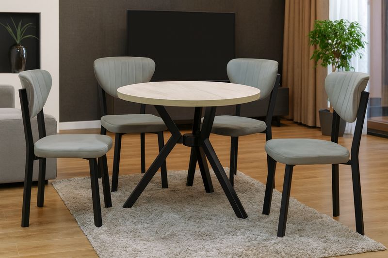 Traverten Wooden Table + 4 Chairs