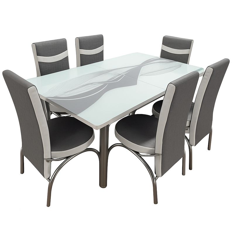 Glass Extendable +  6 Leather Chairs