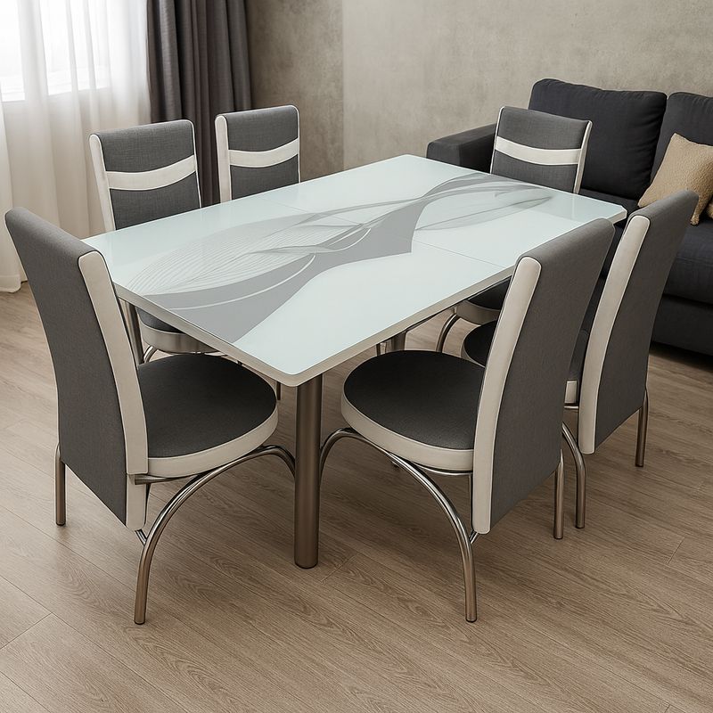 Glass Extendable +  6 Leather Chairs