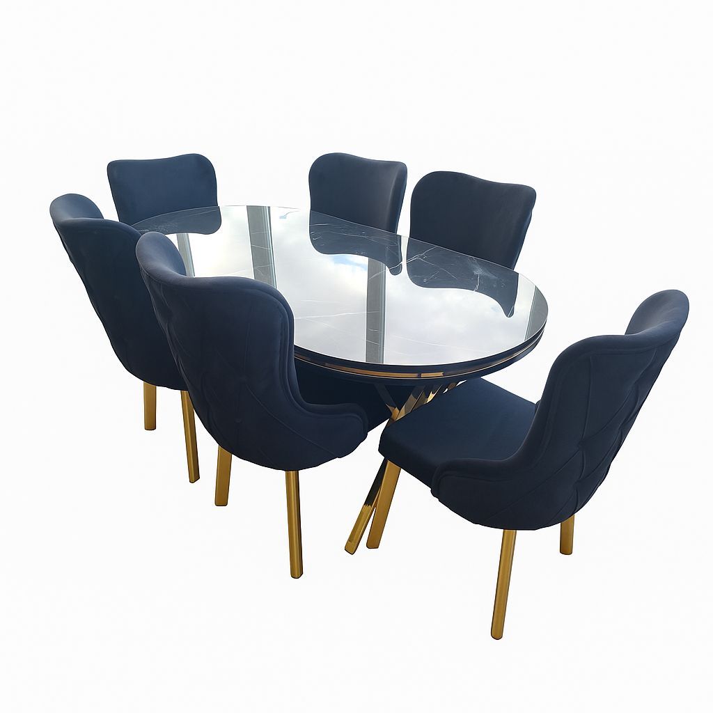 Royal Mermer High Gloss Table + 6 Chairs
