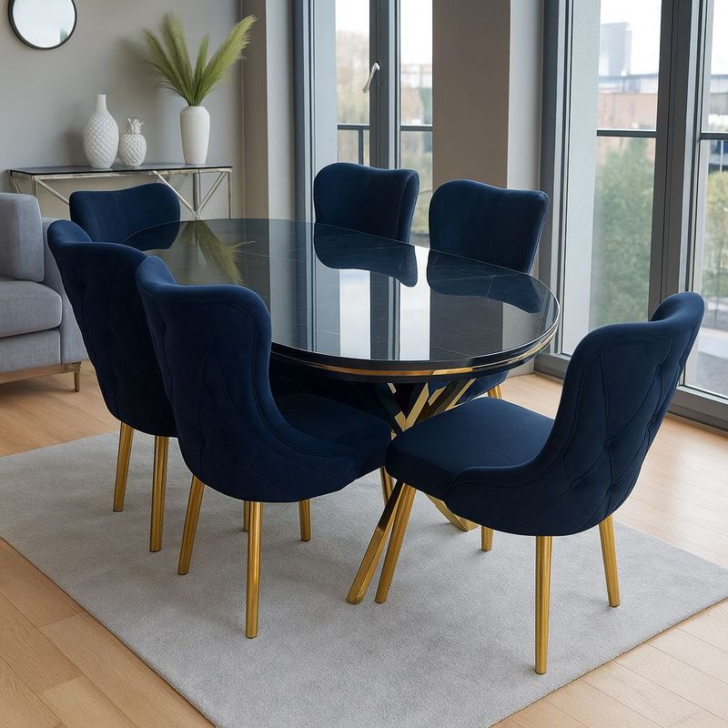 Royal Mermer High Gloss Table + 6 Chairs