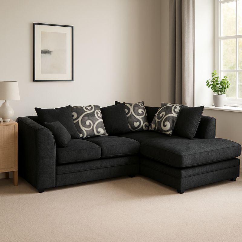 Alisa black 4 seater L shape corner sofa