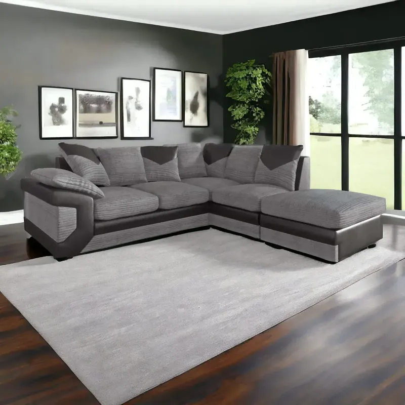 Dino Jumbo Cord Right Hand Corner Sofa with detachable footstool