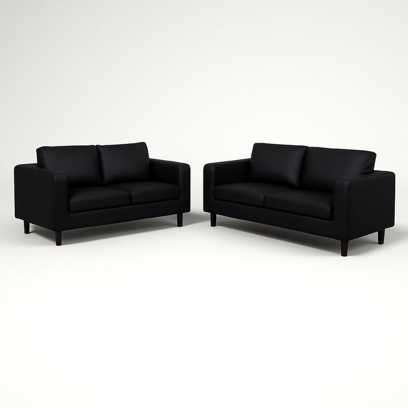 Box Black Faux Leather 3+2 Sofas Set