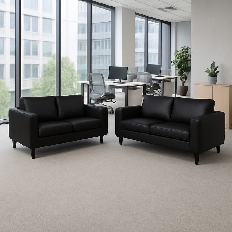 Box Black Faux Leather 3+2 Sofas Set