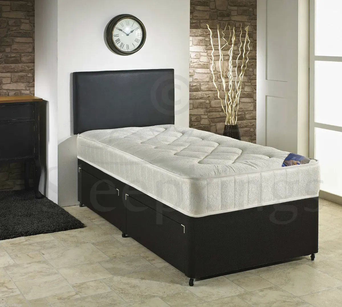 Divan Bed Plain Fabric with Mattress Options