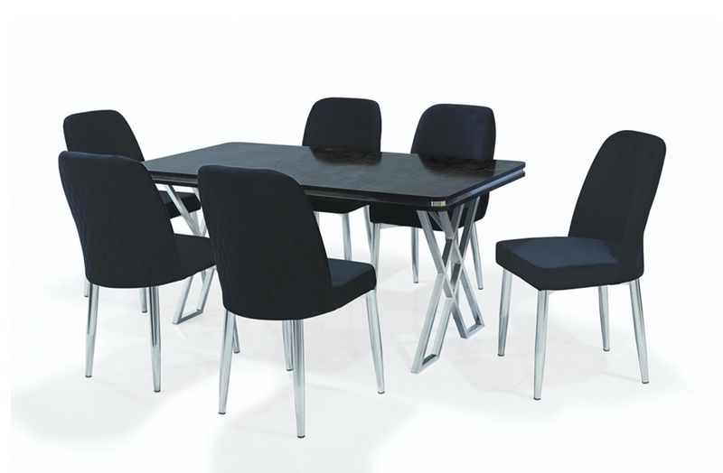 Aris Antrasit High Gloss Table + 6 Chairs