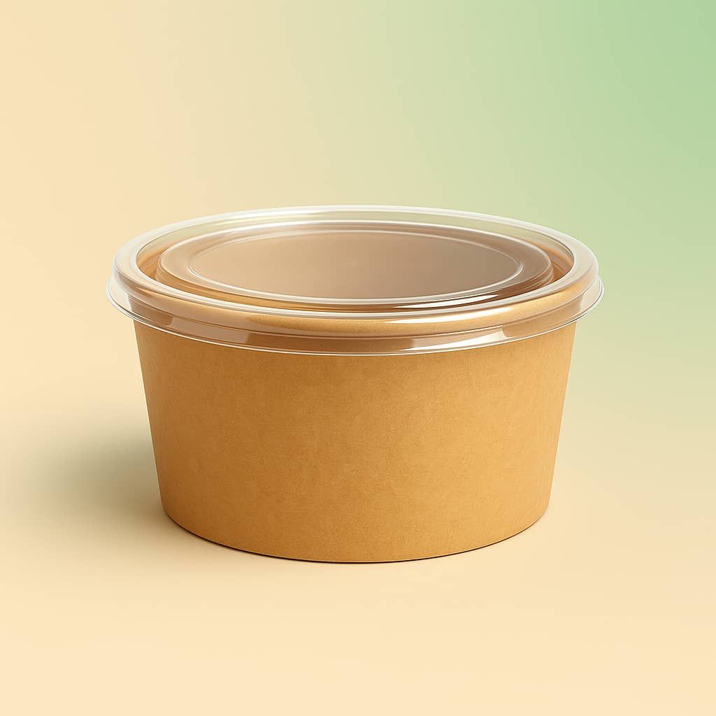 Round Kraft Paper bowl with Clear lid -25pcs