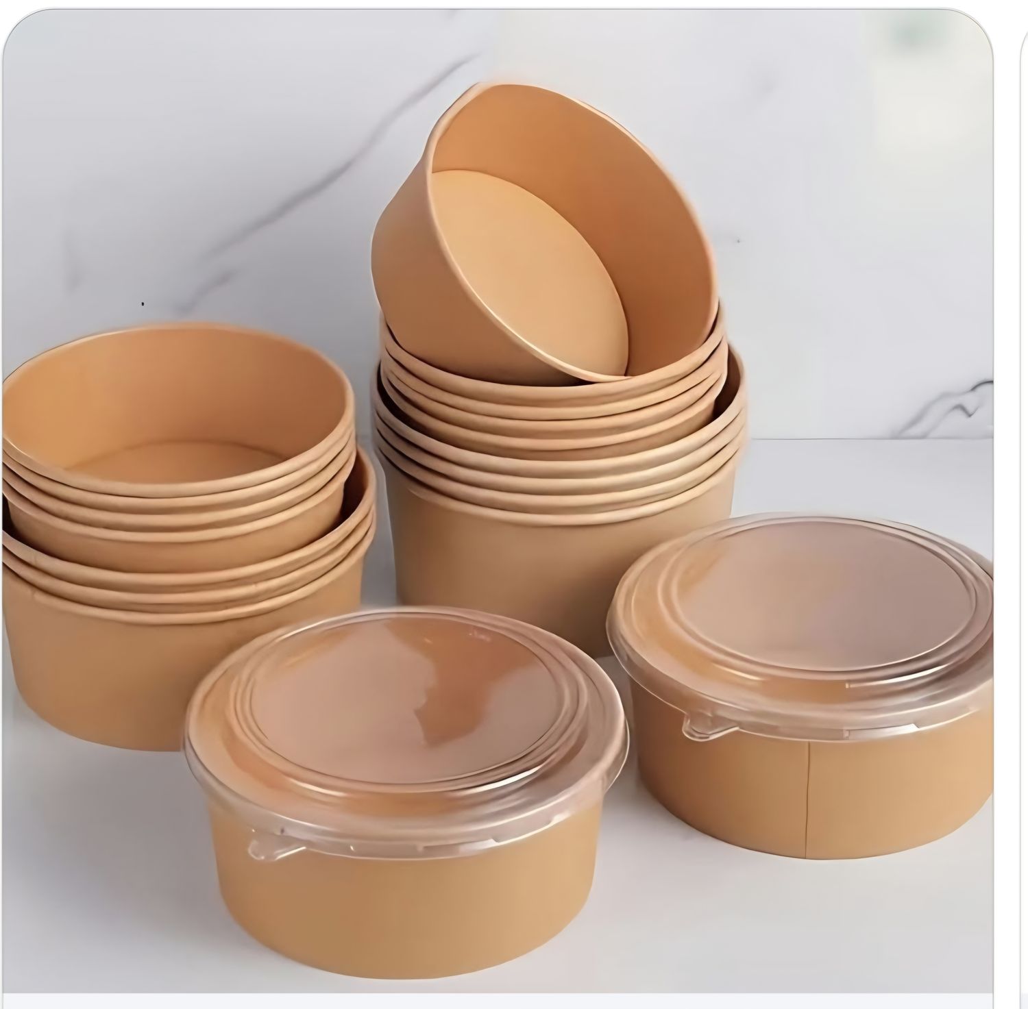 Round Kraft Paper bowl with Clear lid -25pcs