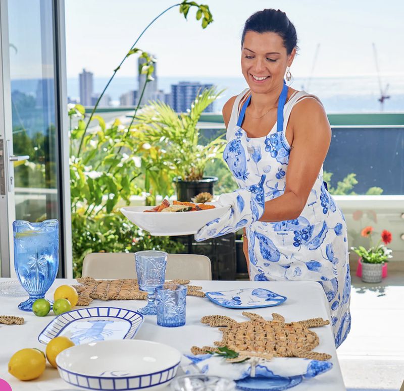 Oven Mitt - Single - Linen -Seafodd