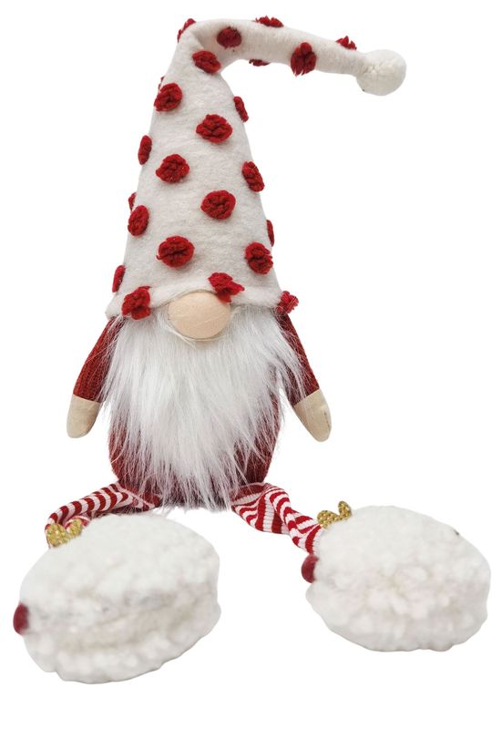 Spotty Tomte Sitting Decoration White &amp; Red 22cm