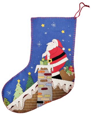 Santa on Roof Stocking Blue 45cm