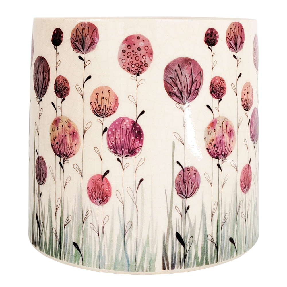 Pink Flower Planter Pink &amp; Natural