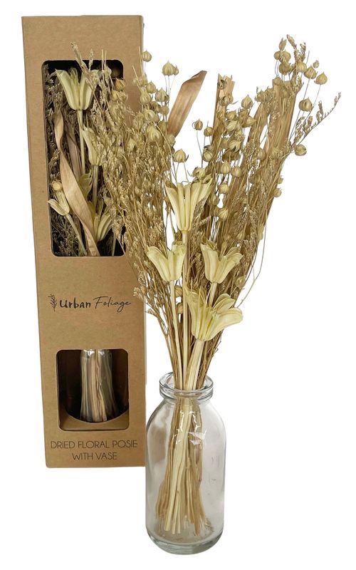 Dried Floral Posie in Glass Green
