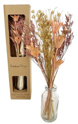Dried Floral Posie in Glass - Peach