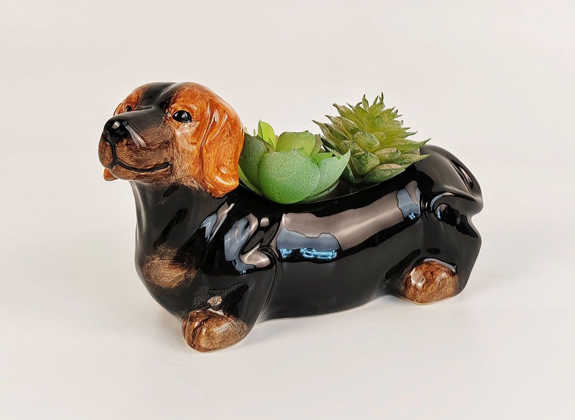 Cute Dachshund Planter Brown