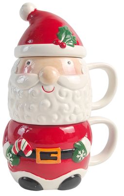 Santa Stacked Mug Set Red &amp; White 2