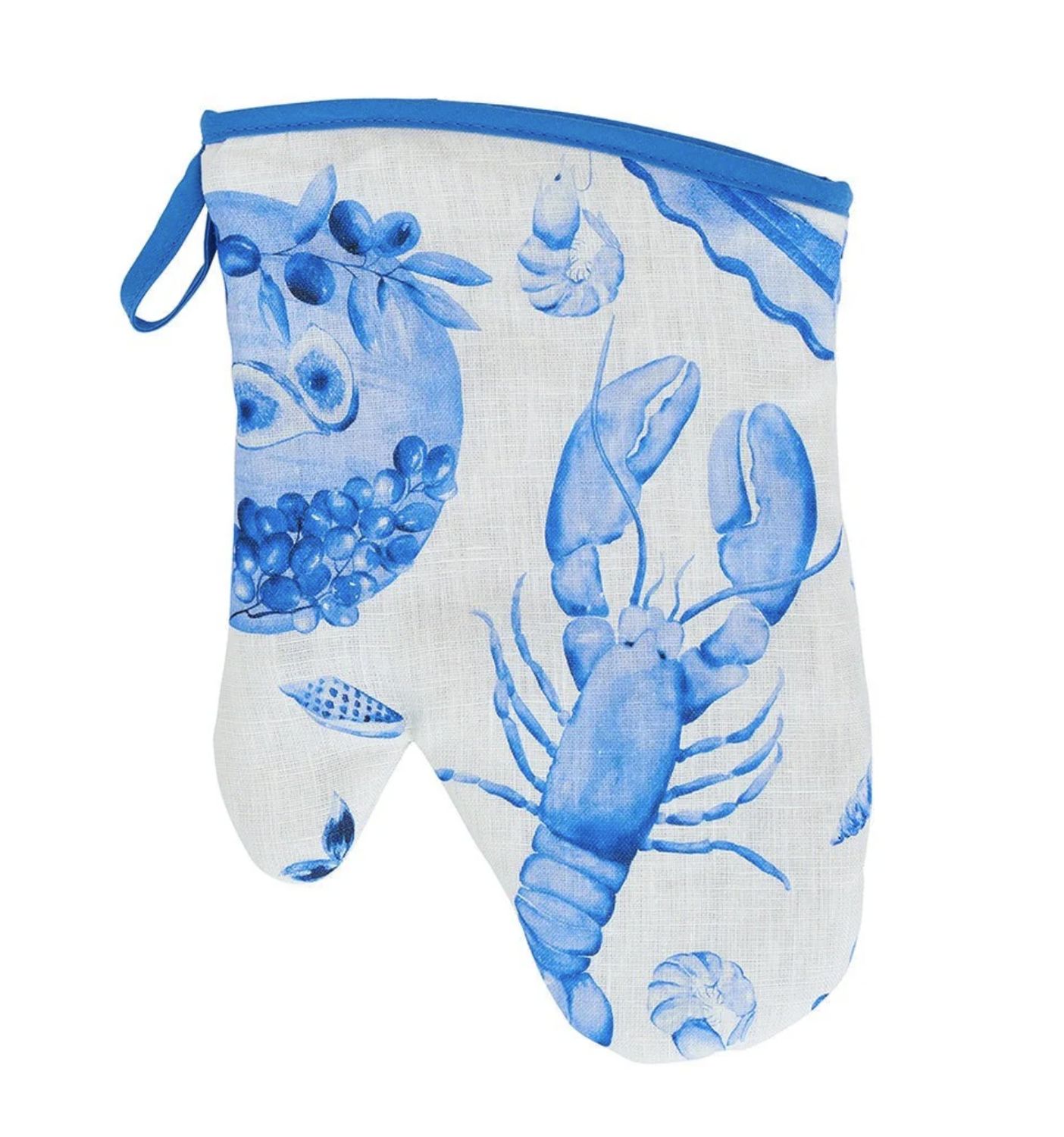 Oven Mitt - Single - Linen -Seafodd, Colour: Blue