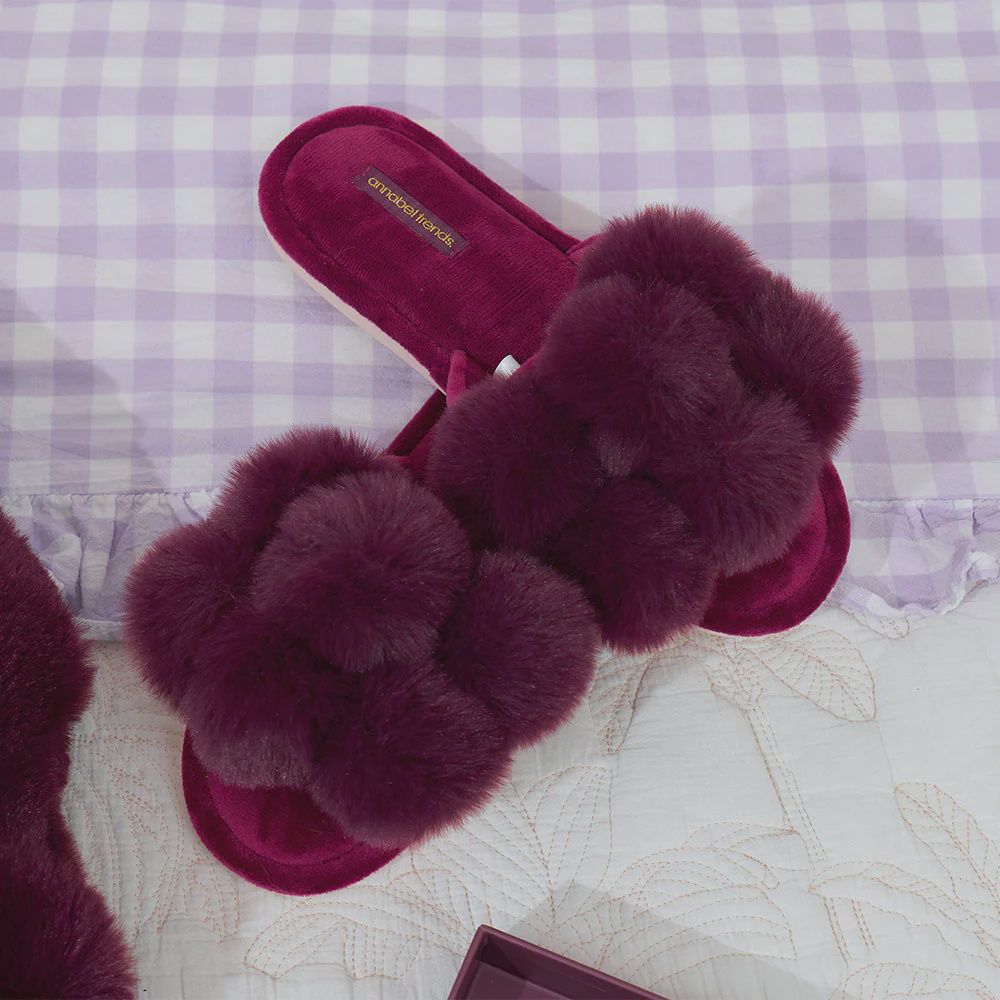 Pom Pom Slippers - Cosy Luxe - Mulberry