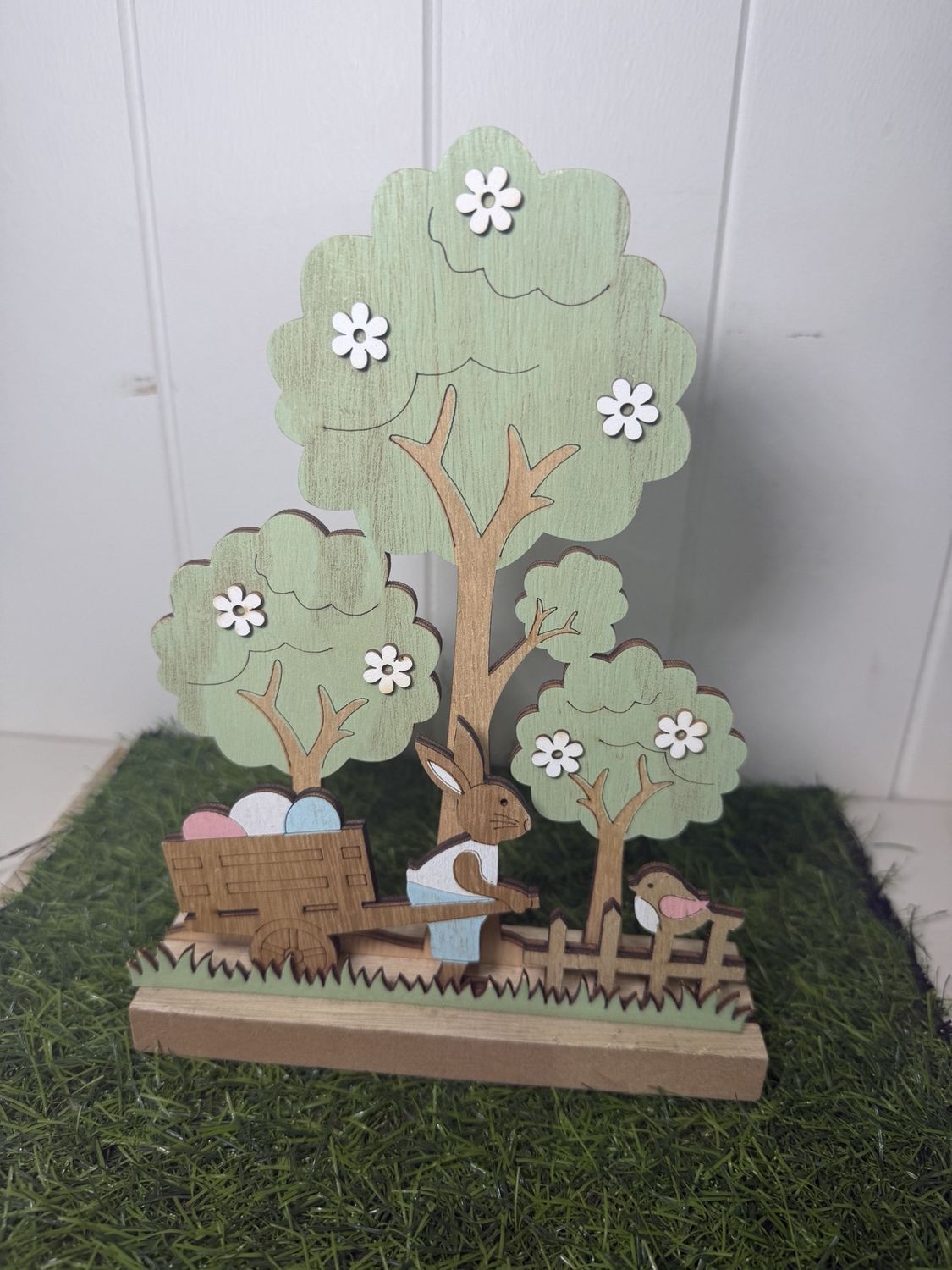 Wood Easter Tree Scene W/Bunny