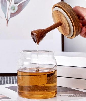 Tesoro Glass/Wood Honey Jar 9x13.5cm Nat