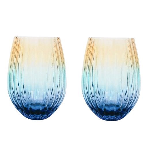 Ellie Ombre Stemless Glass - Amber &amp; Blue