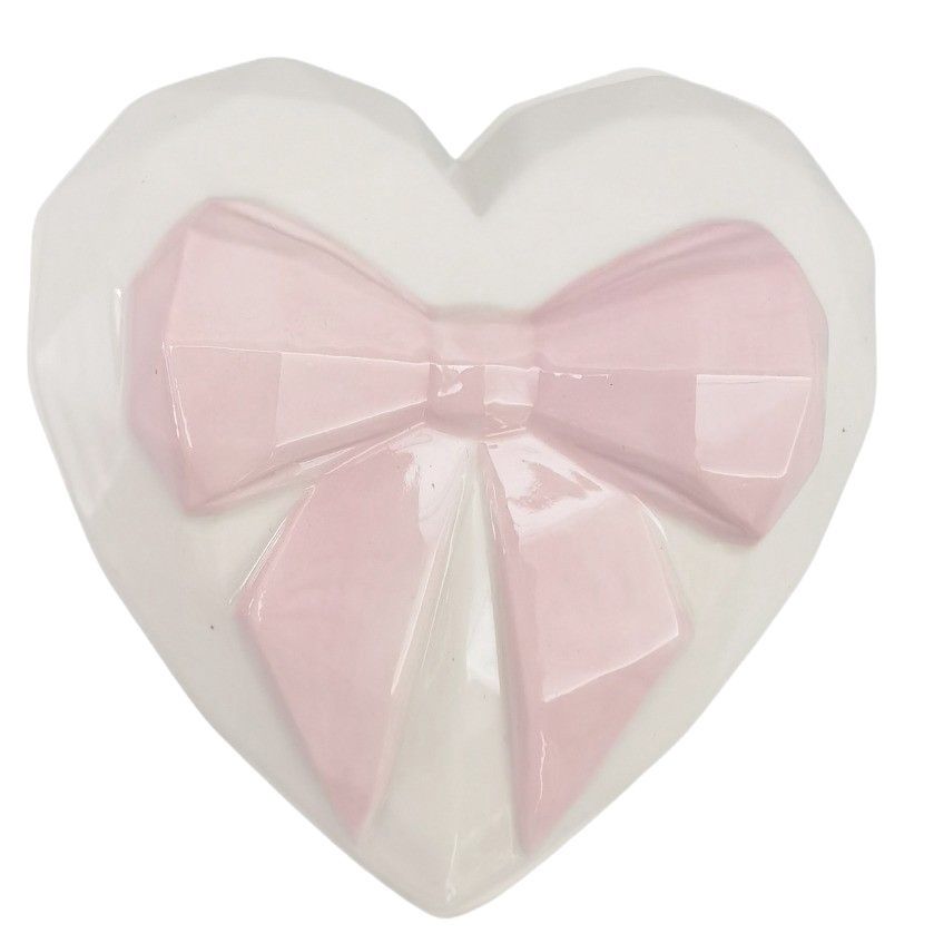 Bow &amp; Heart Trinket Box - Pink &amp; White 9cm