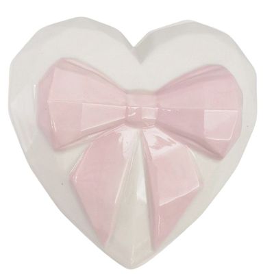Bow &amp; Heart Trinket Box - Pink &amp; White 9cm