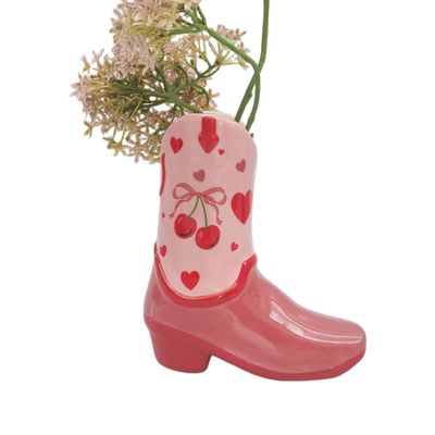 Cowboy Boots Cherry Vase Pink - 19cm