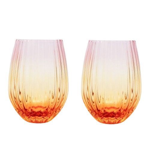 Ellie Ombre Stemless Glass - Pink &amp; Yellow